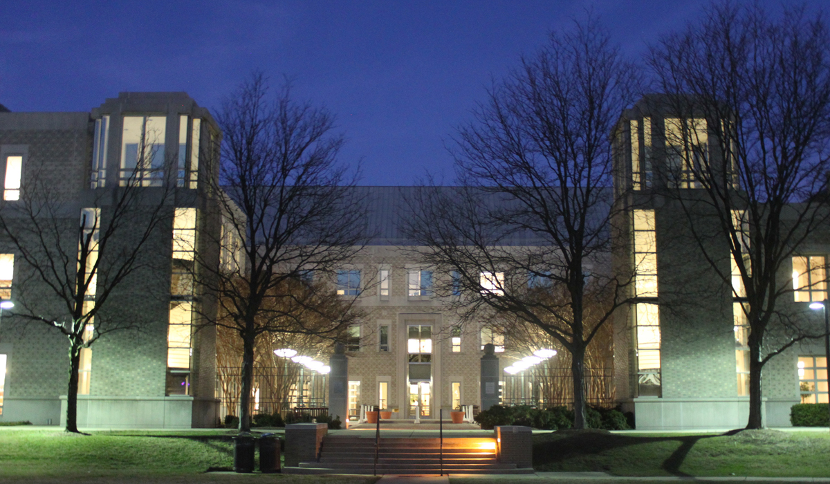 The Law School at night