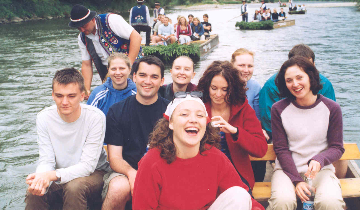 students taking a boat ride