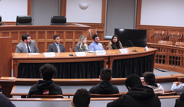 Group of aw students in courtroom