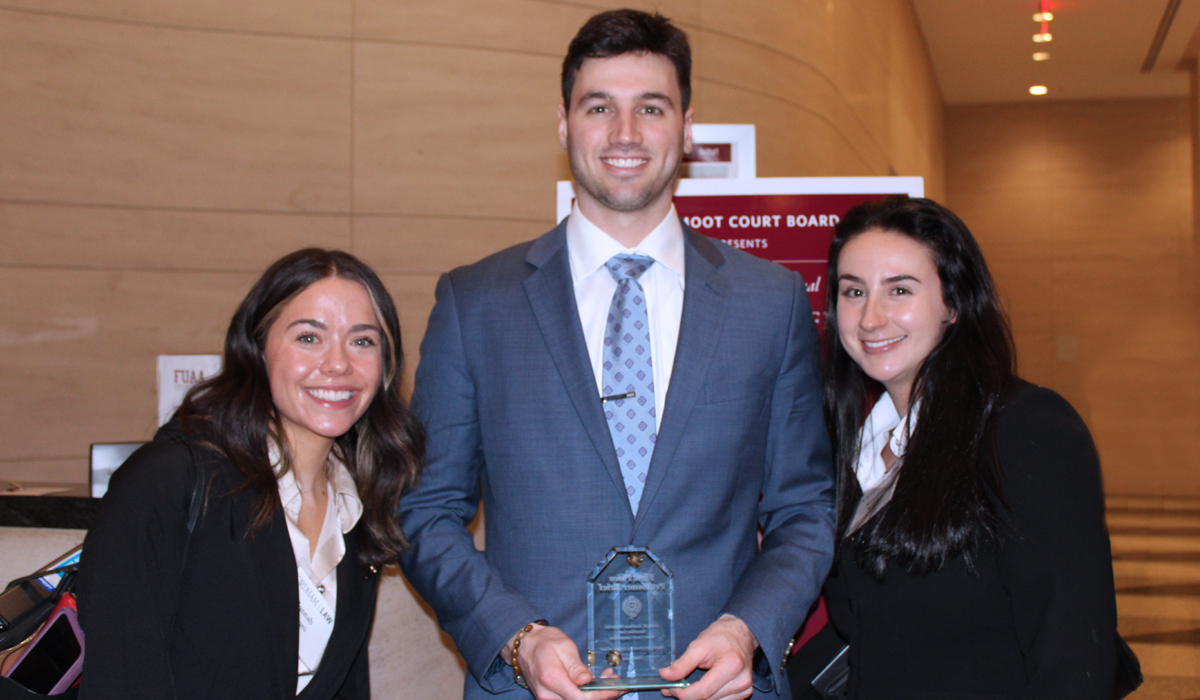 Catholic Law's Hannah Munro, Declan Scanlon, and Samantha Winter Win Best Petitioner's Brief at the Kaufman Securities Law Moot Court Competition