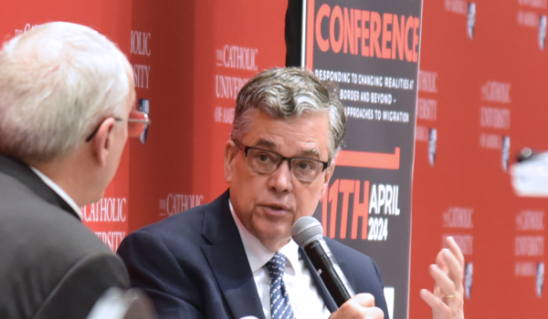 CatholicU President Kilpatrick discussion at the Immigration Conference in April 2024