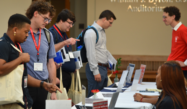 Students checking in at orientation