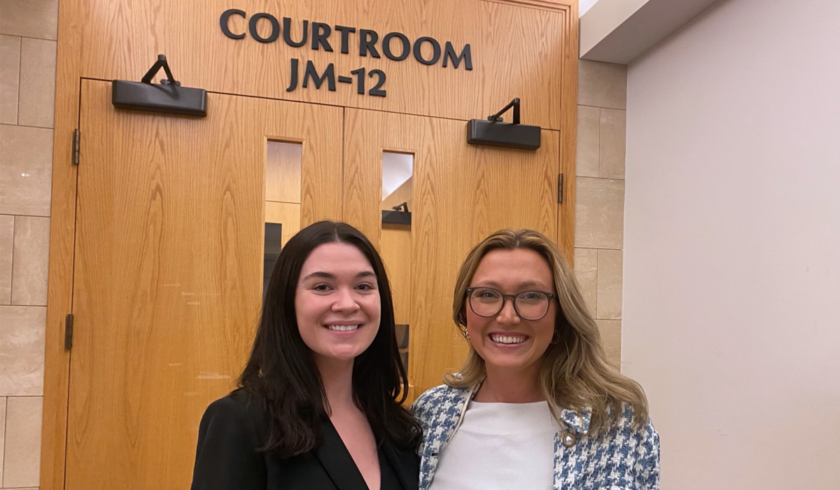 Kyrie Holman and Jane Langan, student attorneys in the Families and the Law Clinic at Catholic Law