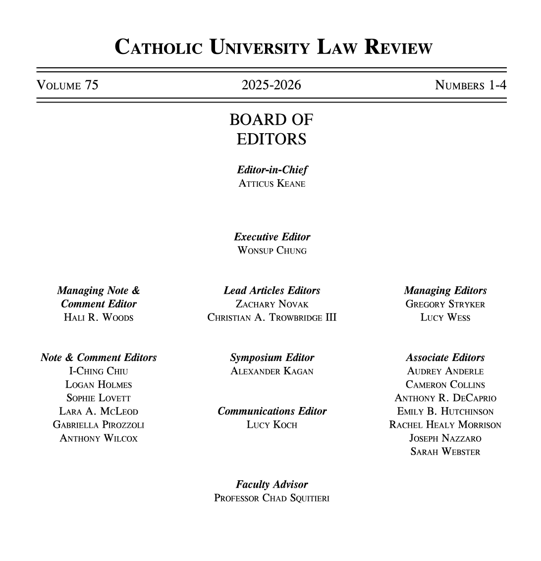 Volume 75 masthead