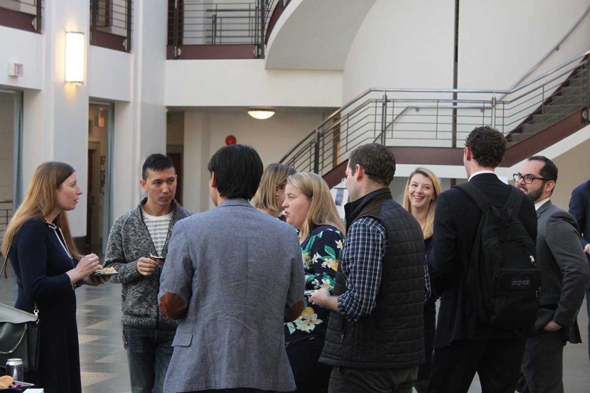 A group of law students in the atrium