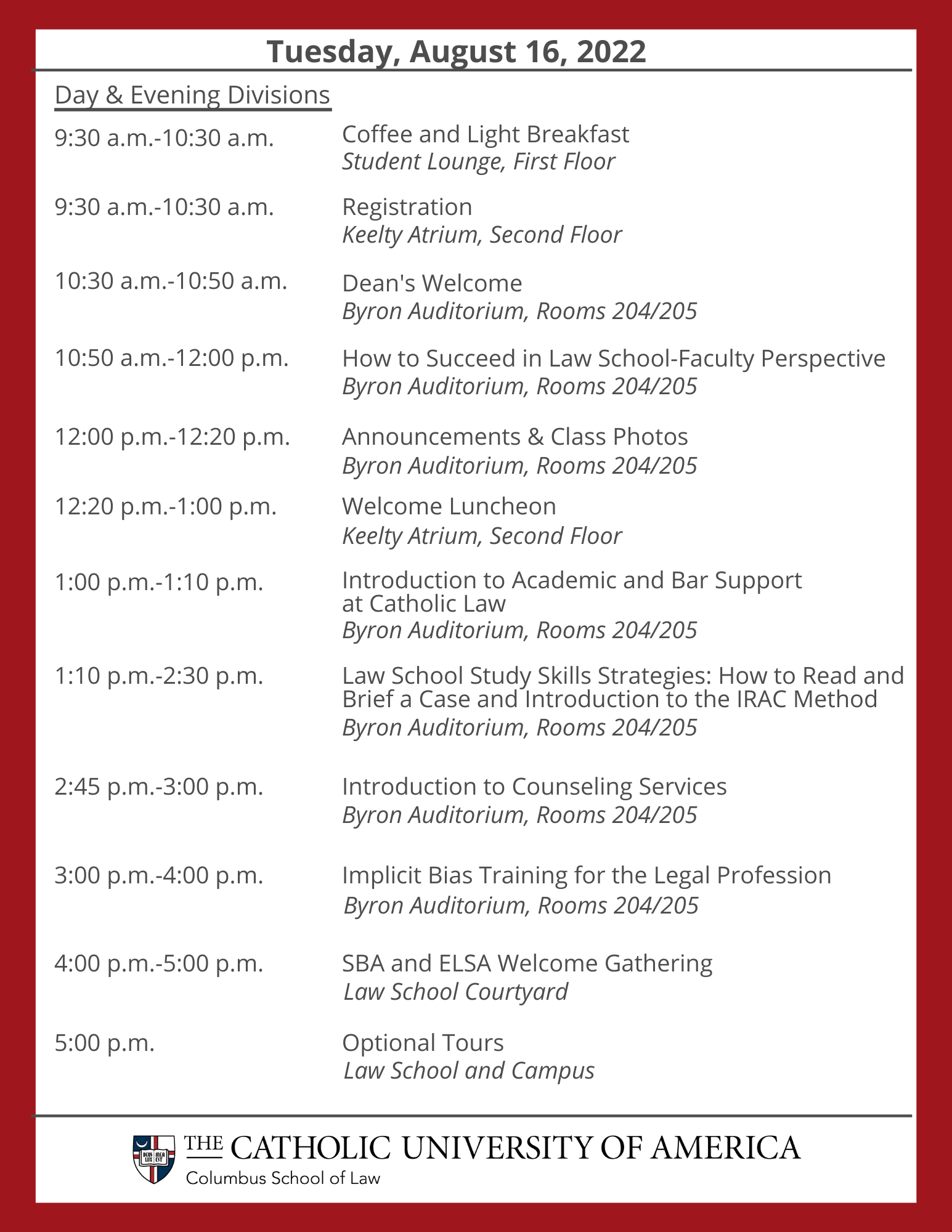 Orientation Agenda | CUA